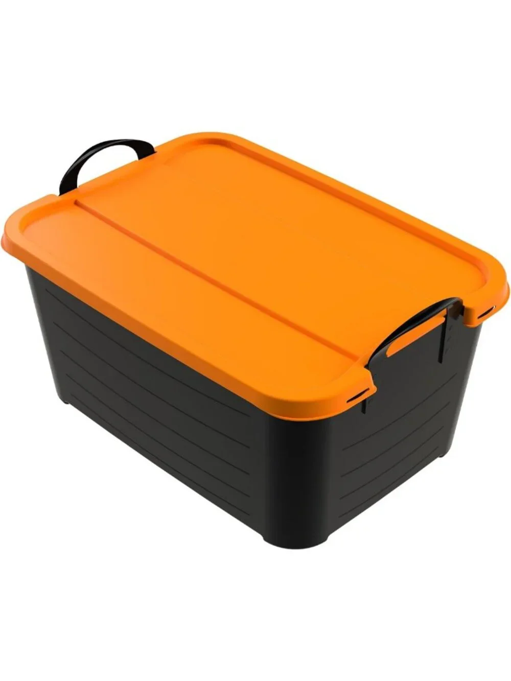 6 Pack Stackable Storage Bins, 55 Qt Home Organizer, Durable Black/Orange Set
